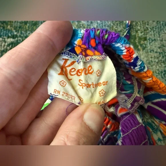 Vintage Keene Sportwear Hawaii tropical smocked halter maxi dress, size small - Picture 12 of 14